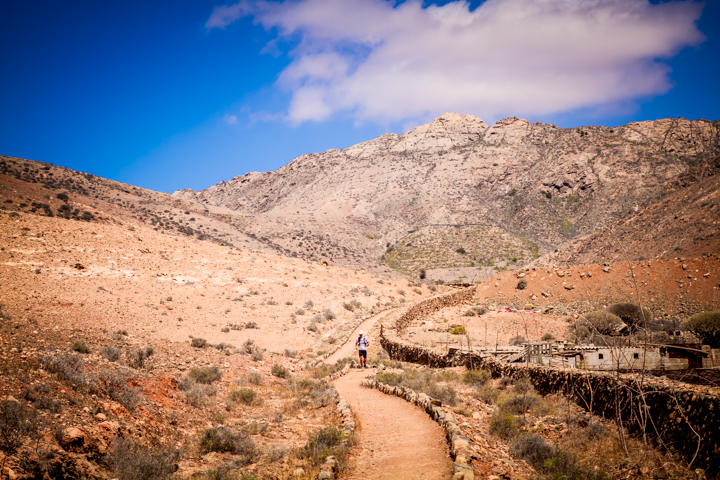Mountain trail across the arid landscape of Fuerteventura