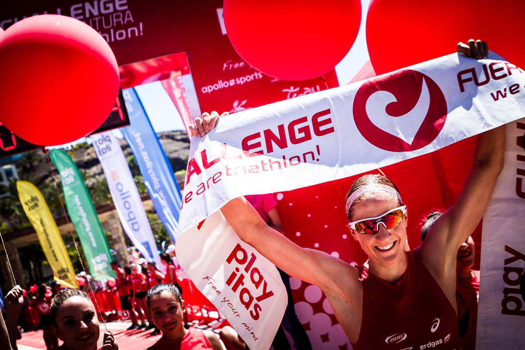 Daniela Ryf celebrating her Challenge Fuerteventura 2015 victory