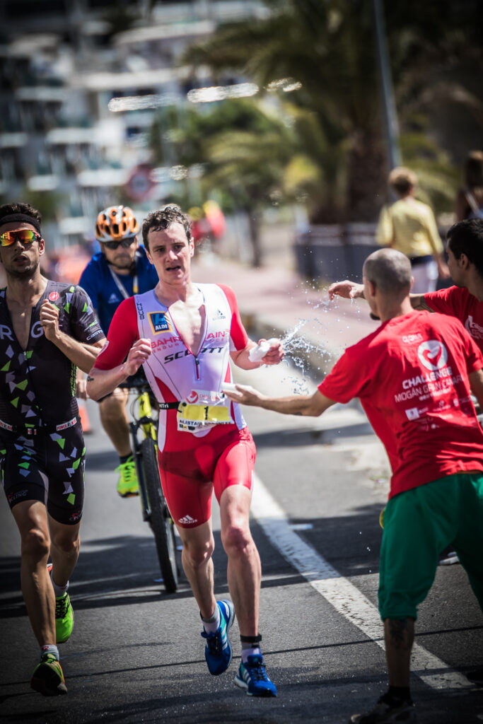 Athlete receiving support during a race