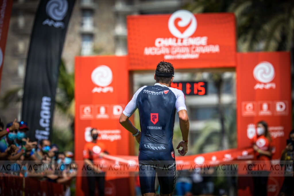 Triathlete approaching the finish in Gran Canaria