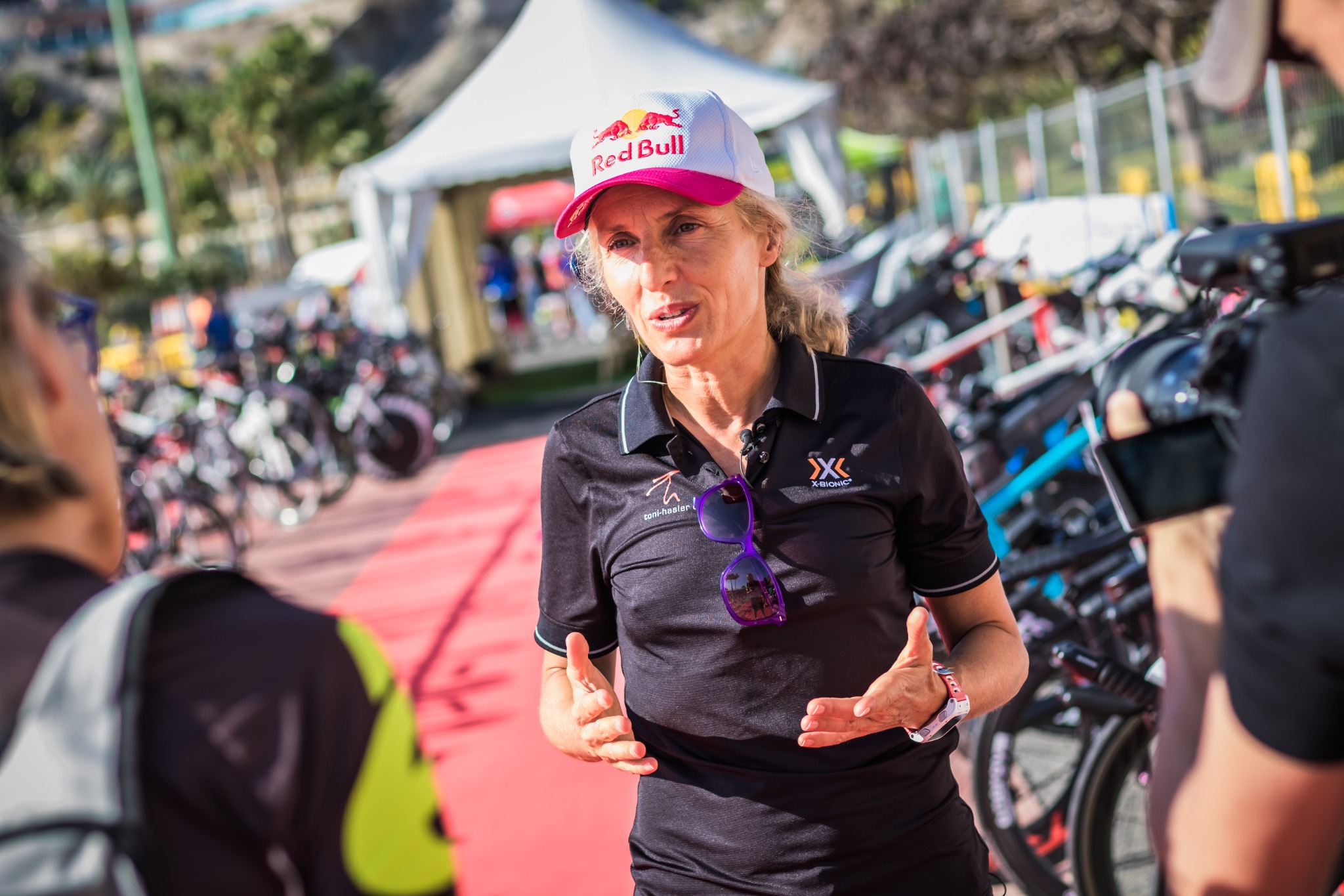 Natascha Badmann talking in the transition area